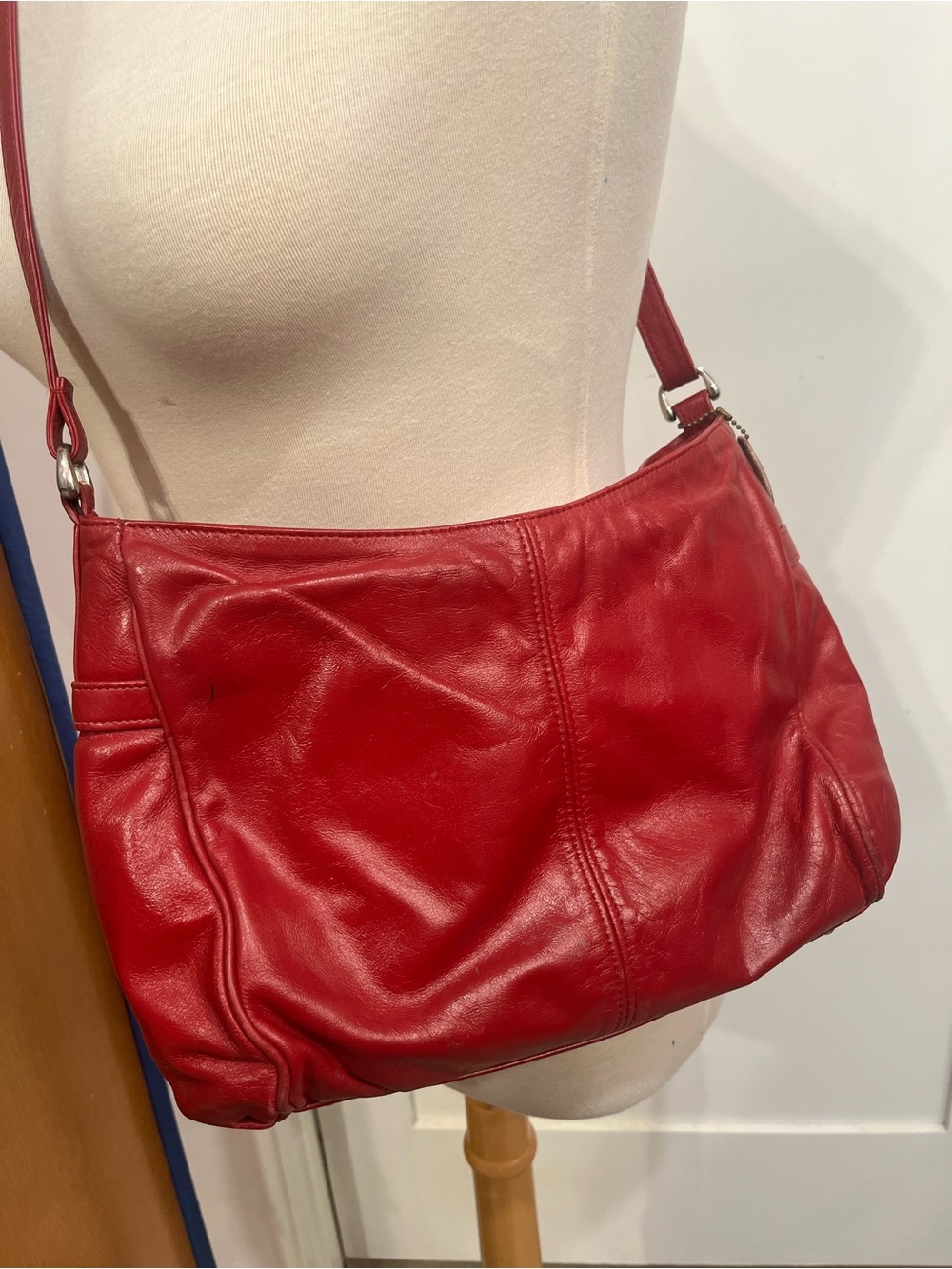SAS Red Leather Shoulder Bag